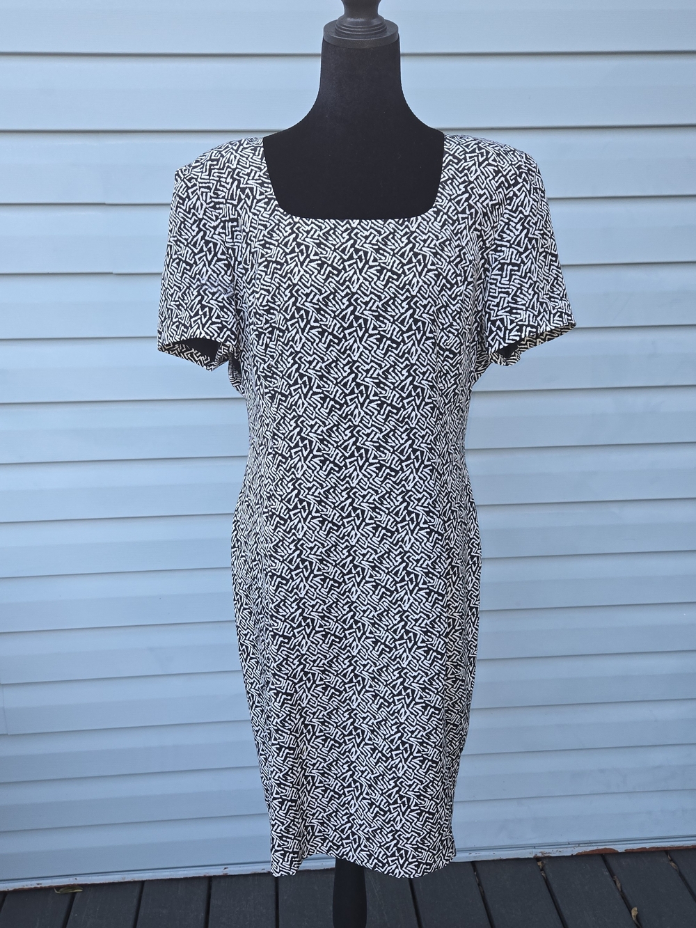 Vintage 90s 100% Silk Geometric Sheath Dress Spenser Jeremy Size 12 Flawed Craft